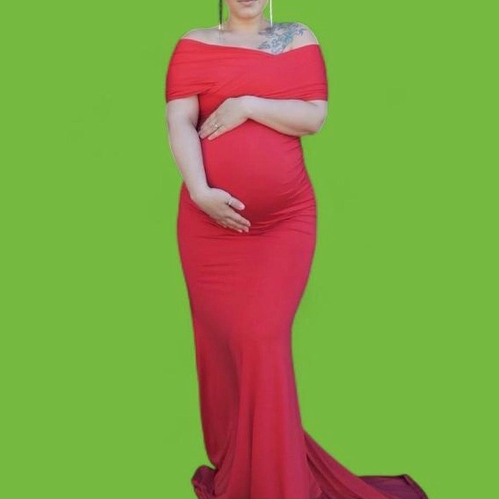 Source Unknown Red Off-Shoulder Maxi Dress